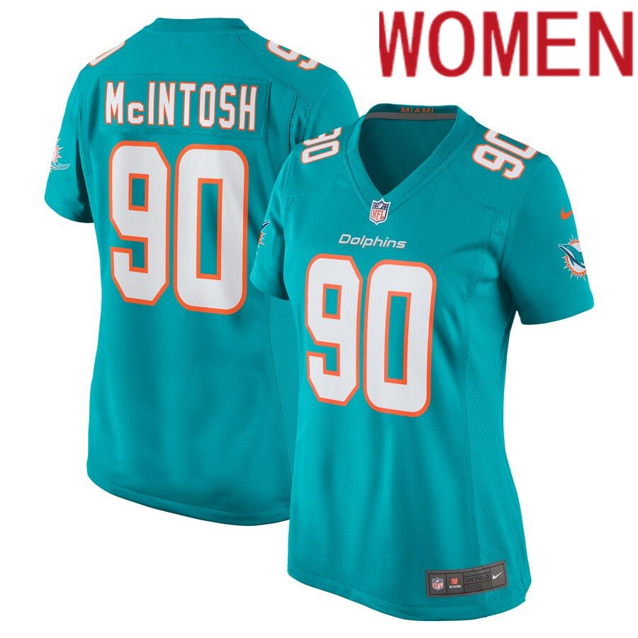 Women Miami Dolphins 90 RJ McIntosh Nike Aqua Home Game Player NFL Jersey